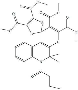 tetramethyl 6'-butyryl-5',5'-dimethyl-5',6'-dihydrospiro[1,3-dithiole-2,1'-(1'H)-thiopyrano[2,3-c]quinoline]-2',3',4,5-tetracarboxylate Struktur