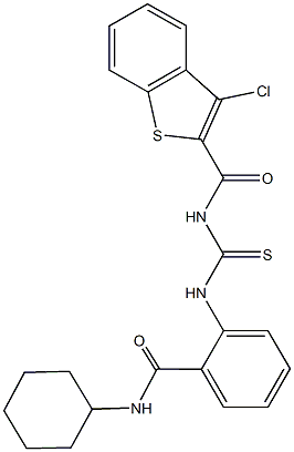 2-[({[(3-chloro-1-benzothien-2-yl)carbonyl]amino}carbothioyl)amino]-N-cyclohexylbenzamide Struktur