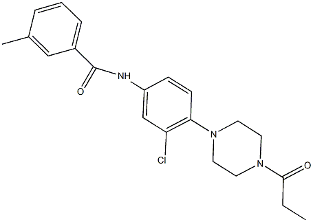 N-[3-chloro-4-(4-propionyl-1-piperazinyl)phenyl]-3-methylbenzamide Struktur