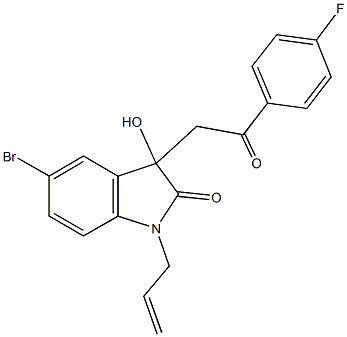 1-allyl-5-bromo-3-[2-(4-fluorophenyl)-2-oxoethyl]-3-hydroxy-1,3-dihydro-2H-indol-2-one 化学構造式