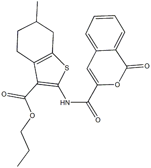 propyl 6-methyl-2-{[(1-oxo-1H-isochromen-3-yl)carbonyl]amino}-4,5,6,7-tetrahydro-1-benzothiophene-3-carboxylate 结构式
