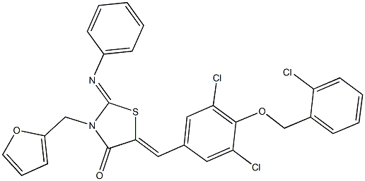 5-{3,5-dichloro-4-[(2-chlorobenzyl)oxy]benzylidene}-3-(2-furylmethyl)-2-(phenylimino)-1,3-thiazolidin-4-one Structure