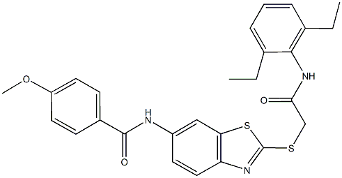 N-(2-{[2-(2,6-diethylanilino)-2-oxoethyl]sulfanyl}-1,3-benzothiazol-6-yl)-4-methoxybenzamide Struktur
