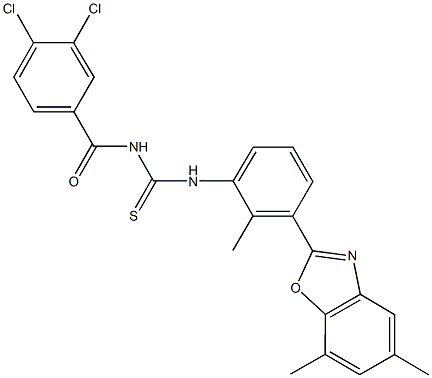 N-(3,4-dichlorobenzoyl)-N'-[3-(5,7-dimethyl-1,3-benzoxazol-2-yl)-2-methylphenyl]thiourea Struktur