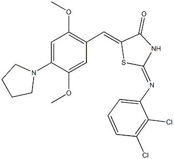 2-[(2,3-dichlorophenyl)imino]-5-[2,5-dimethoxy-4-(1-pyrrolidinyl)benzylidene]-1,3-thiazolidin-4-one Struktur