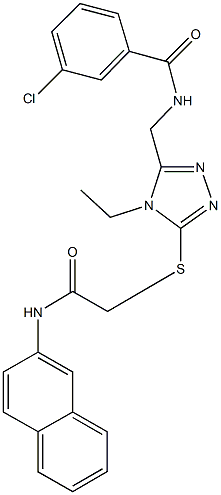 3-chloro-N-[(4-ethyl-5-{[2-(2-naphthylamino)-2-oxoethyl]thio}-4H-1,2,4-triazol-3-yl)methyl]benzamide,,结构式