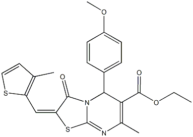 ethyl 5-(4-methoxyphenyl)-7-methyl-2-[(3-methyl-2-thienyl)methylene]-3-oxo-2,3-dihydro-5H-[1,3]thiazolo[3,2-a]pyrimidine-6-carboxylate 化学構造式