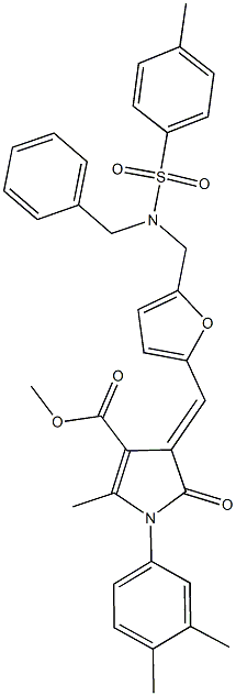 methyl 4-{[5-({benzyl[(4-methylphenyl)sulfonyl]amino}methyl)-2-furyl]methylene}-1-(3,4-dimethylphenyl)-2-methyl-5-oxo-4,5-dihydro-1H-pyrrole-3-carboxylate Structure