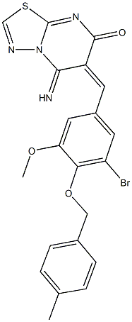 6-{3-bromo-5-methoxy-4-[(4-methylbenzyl)oxy]benzylidene}-5-imino-5,6-dihydro-7H-[1,3,4]thiadiazolo[3,2-a]pyrimidin-7-one,,结构式