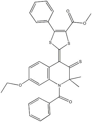 methyl 2-(1-benzoyl-7-ethoxy-2,2-dimethyl-3-thioxo-2,3-dihydro-4(1H)-quinolinylidene)-5-phenyl-1,3-dithiole-4-carboxylate Struktur