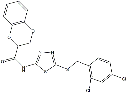 N-{5-[(2,4-dichlorobenzyl)sulfanyl]-1,3,4-thiadiazol-2-yl}-2,3-dihydro-1,4-benzodioxine-2-carboxamide 化学構造式