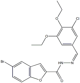5-bromo-N'-(3-chloro-4,5-diethoxybenzylidene)-1-benzofuran-2-carbohydrazide 化学構造式