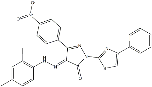 3-{4-nitrophenyl}-1-(4-phenyl-1,3-thiazol-2-yl)-1H-pyrazole-4,5-dione 4-[(2,4-dimethylphenyl)hydrazone] Structure