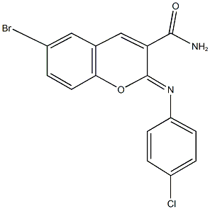 6-bromo-2-[(4-chlorophenyl)imino]-2H-chromene-3-carboxamide Struktur