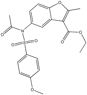 ethyl 5-{acetyl[(4-methoxyphenyl)sulfonyl]amino}-2-methyl-1-benzofuran-3-carboxylate Struktur