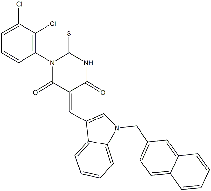 1-(2,3-dichlorophenyl)-5-{[1-(2-naphthylmethyl)-1H-indol-3-yl]methylene}-2-thioxodihydro-4,6(1H,5H)-pyrimidinedione Struktur