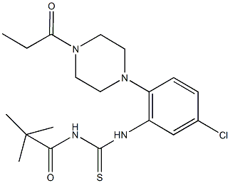 N-[5-chloro-2-(4-propionyl-1-piperazinyl)phenyl]-N'-(2,2-dimethylpropanoyl)thiourea Struktur