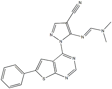 N'-[4-cyano-1-(6-phenylthieno[2,3-d]pyrimidin-4-yl)-1H-pyrazol-5-yl]-N,N-dimethylimidoformamide 结构式