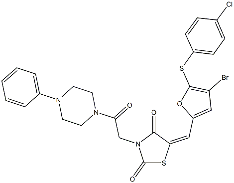 5-({4-bromo-5-[(4-chlorophenyl)sulfanyl]-2-furyl}methylene)-3-[2-oxo-2-(4-phenylpiperazin-1-yl)ethyl]-1,3-thiazolidine-2,4-dione,,结构式