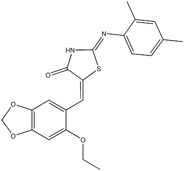 2-[(2,4-dimethylphenyl)imino]-5-[(6-ethoxy-1,3-benzodioxol-5-yl)methylene]-1,3-thiazolidin-4-one Struktur