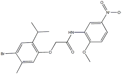 2-(4-bromo-2-isopropyl-5-methylphenoxy)-N-{5-nitro-2-methoxyphenyl}acetamide Struktur