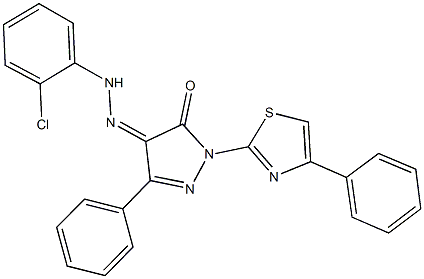 3-phenyl-1-(4-phenyl-1,3-thiazol-2-yl)-1H-pyrazole-4,5-dione 4-[(2-chlorophenyl)hydrazone] 化学構造式