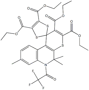 tetraethyl 5,5,8-trimethyl-6-(trifluoroacetyl)-5,6-dihydro-spiro(1H-thiopyrano[2,3-c]quinoline-1,2'-[1,3]-dithiole)-2,3,4',5'-tetracarboxylate Structure