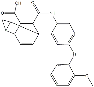 7-{[4-(2-methoxyphenoxy)anilino]carbonyl}tricyclo[3.2.2.0~2,4~]non-8-ene-6-carboxylic acid 化学構造式