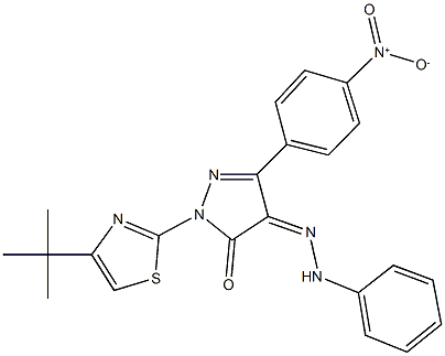 1-(4-tert-butyl-1,3-thiazol-2-yl)-3-{4-nitrophenyl}-1H-pyrazole-4,5-dione 4-(phenylhydrazone) 化学構造式