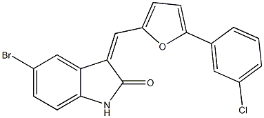 5-bromo-3-{[5-(3-chlorophenyl)-2-furyl]methylene}-1,3-dihydro-2H-indol-2-one Struktur