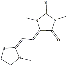 1,3-dimethyl-5-[2-(3-methyl-1,3-thiazolidin-2-ylidene)ethylidene]-2-thioxo-4-imidazolidinone Struktur