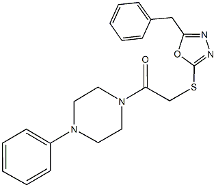 5-benzyl-1,3,4-oxadiazol-2-yl 2-oxo-2-(4-phenyl-1-piperazinyl)ethyl sulfide Struktur