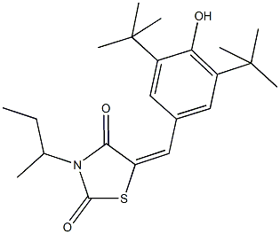 3-sec-butyl-5-(3,5-ditert-butyl-4-hydroxybenzylidene)-1,3-thiazolidine-2,4-dione Struktur