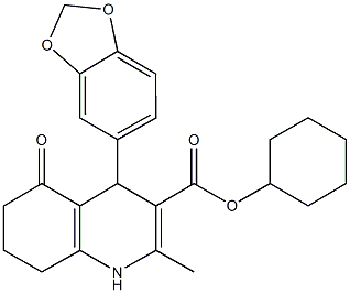 cyclohexyl 4-(1,3-benzodioxol-5-yl)-2-methyl-5-oxo-1,4,5,6,7,8-hexahydro-3-quinolinecarboxylate 化学構造式