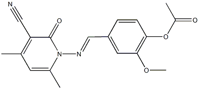 4-{[(3-cyano-4,6-dimethyl-2-oxopyridin-1(2H)-yl)imino]methyl}-2-methoxyphenyl acetate,,结构式