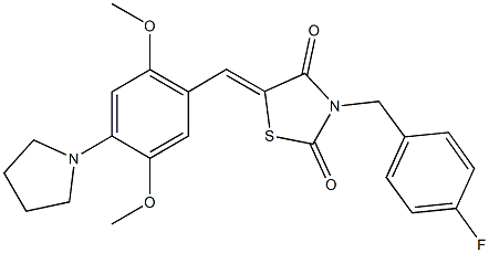 5-[2,5-dimethoxy-4-(1-pyrrolidinyl)benzylidene]-3-(4-fluorobenzyl)-1,3-thiazolidine-2,4-dione Struktur
