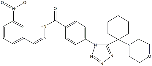 N'-{3-nitrobenzylidene}-4-{5-[1-(4-morpholinyl)cyclohexyl]-1H-tetraazol-1-yl}benzohydrazide 结构式