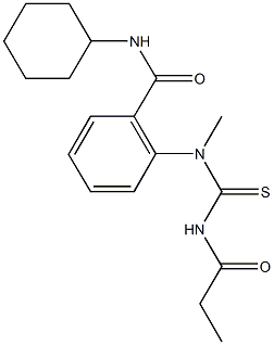 N-cyclohexyl-2-{methyl[(propionylamino)carbothioyl]amino}benzamide 结构式