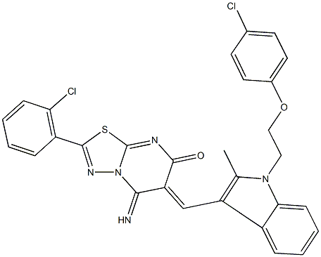 6-({1-[2-(4-chlorophenoxy)ethyl]-2-methyl-1H-indol-3-yl}methylene)-2-(2-chlorophenyl)-5-imino-5,6-dihydro-7H-[1,3,4]thiadiazolo[3,2-a]pyrimidin-7-one|