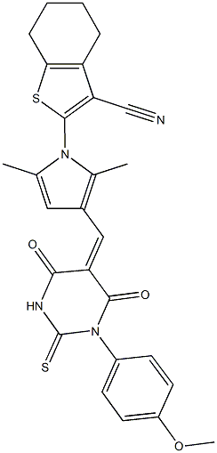 2-(3-{[1-(4-methoxyphenyl)-4,6-dioxo-2-thioxotetrahydro-5(2H)-pyrimidinylidene]methyl}-2,5-dimethyl-1H-pyrrol-1-yl)-4,5,6,7-tetrahydro-1-benzothiophene-3-carbonitrile