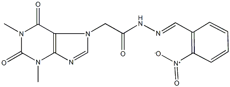 2-(1,3-dimethyl-2,6-dioxo-1,2,3,6-tetrahydro-7H-purin-7-yl)-N'-{2-nitrobenzylidene}acetohydrazide 结构式