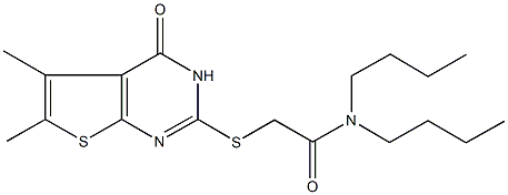 N,N-dibutyl-2-[(5,6-dimethyl-4-oxo-3,4-dihydrothieno[2,3-d]pyrimidin-2-yl)sulfanyl]acetamide Structure