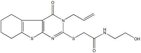 2-[(3-allyl-4-oxo-3,4,5,6,7,8-hexahydro[1]benzothieno[2,3-d]pyrimidin-2-yl)sulfanyl]-N-(2-hydroxyethyl)acetamide,,结构式