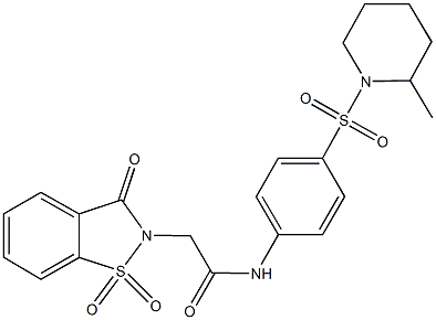 2-(1,1-dioxido-3-oxo-1,2-benzisothiazol-2(3H)-yl)-N-{4-[(2-methyl-1-piperidinyl)sulfonyl]phenyl}acetamide 化学構造式