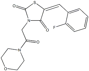 5-(2-fluorobenzylidene)-3-[2-(4-morpholinyl)-2-oxoethyl]-1,3-thiazolidine-2,4-dione Struktur