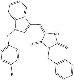 3-benzyl-5-{[1-(4-fluorobenzyl)-1H-indol-3-yl]methylene}-2,4-imidazolidinedione Structure
