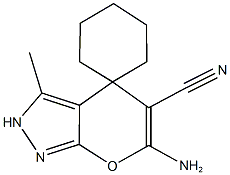 6-amino-5-cyano-3-methyl-2,4-dihydrospiro(pyrano[2,3-c]pyrazole-4,1'-cyclohexane) Struktur