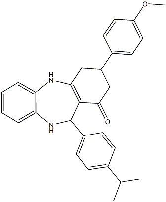 11-(4-isopropylphenyl)-3-(4-methoxyphenyl)-2,3,4,5,10,11-hexahydro-1H-dibenzo[b,e][1,4]diazepin-1-one Struktur