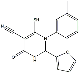 2-(2-furyl)-1-(3-methylphenyl)-4-oxo-6-sulfanyl-1,2,3,4-tetrahydro-5-pyrimidinecarbonitrile 化学構造式