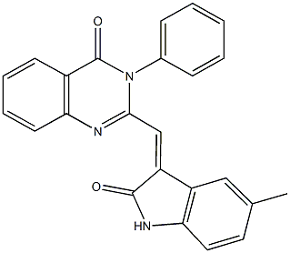 2-[(5-methyl-2-oxo-1,2-dihydro-3H-indol-3-ylidene)methyl]-3-phenyl-4(3H)-quinazolinone Structure